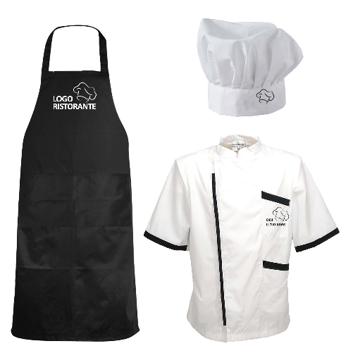 Kit Cuoco cucina divisa Scuola Alberghiera Personalizzabile Kit Divisa per Cucina con Grembiule Cappello e Giacca Estiva M Nero